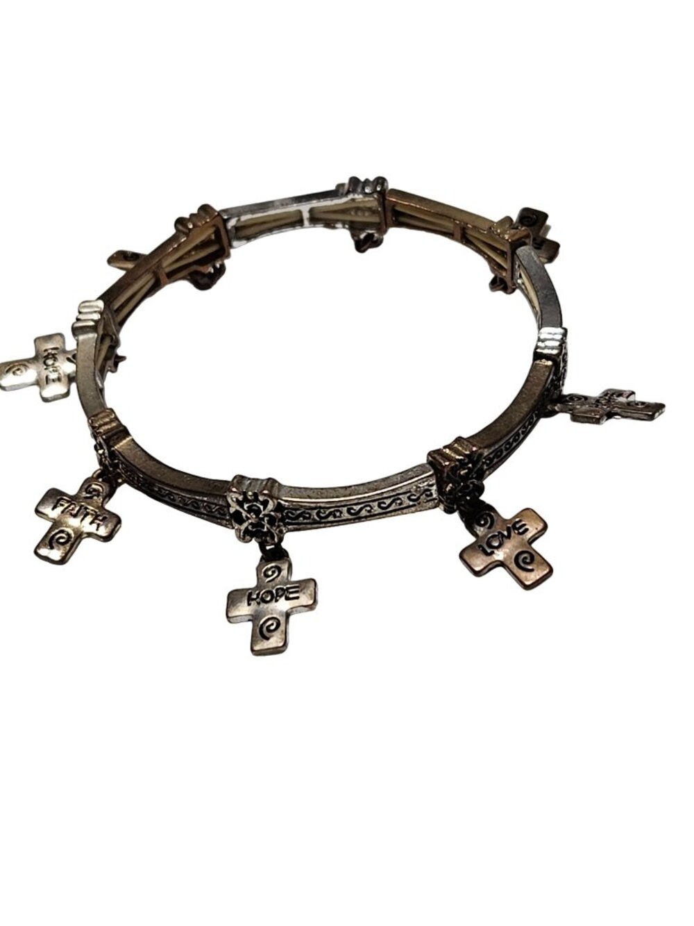 Inspirational Charm Bracelet Faith Hope Love Cross Gold Tone Religious Jewelry